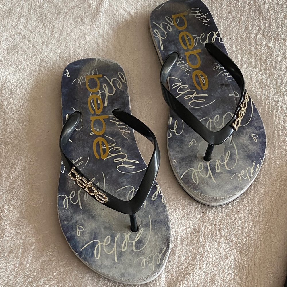Bebe Black and Gold Women's Sandals